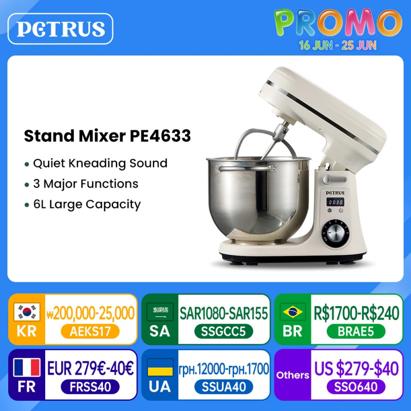 Robot pâtissier PETRUS : 800 W, capacité de 6 L, multifonction